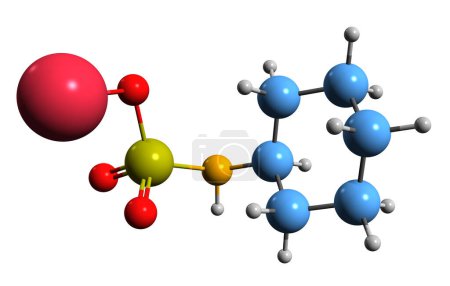 Téléchargez les photos : Image 3D de la formule squelettique Cyclamate - structure chimique moléculaire de l'édulcorant artificiel isolé sur fond blanc - en image libre de droit