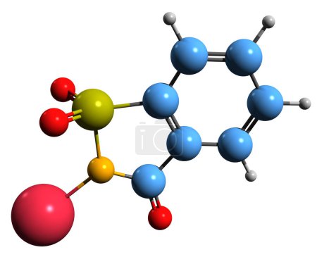 Foto de Imagen 3D de la fórmula esquelética de Sacarina sódica - estructura química molecular del edulcorante artificial aislado sobre fondo blanco - Imagen libre de derechos