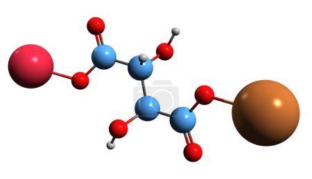 Foto de Imagen 3D de la fórmula esquelética del tartrato sódico de potasio: estructura química molecular de la sal de Seignette aislada sobre fondo blanco - Imagen libre de derechos