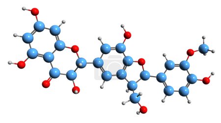 Foto de Imagen 3D de la fórmula esquelética de Silicristin - estructura química molecular del cardo mariano fitoquímico aislado sobre fondo blanco - Imagen libre de derechos