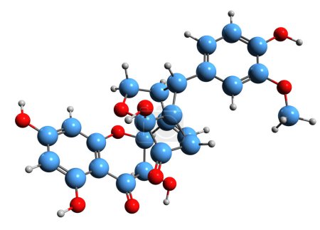 Foto de Imagen 3D de la fórmula esquelética de silidianina - estructura química molecular del cardo mariano fitoquímico aislado sobre fondo blanco - Imagen libre de derechos