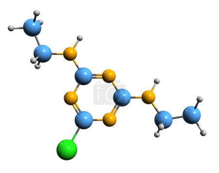 Foto de Imagen 3D de la fórmula esquelética de Simazine - estructura química molecular de la triazina Herbicida aislado sobre fondo blanco - Imagen libre de derechos