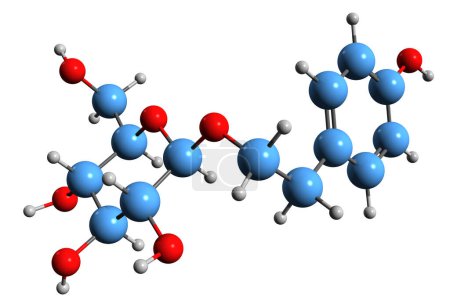 Foto de Imagen 3D de la fórmula esquelética de Salidroside - estructura química molecular de Rhodioloside aislada sobre fondo blanco - Imagen libre de derechos