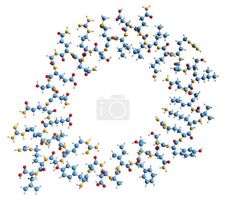 Foto de Imagen 3D de la fórmula esquelética de la hormona del crecimiento - estructura química molecular de la hormona peptídica somatotropina aislada sobre fondo blanco - Imagen libre de derechos