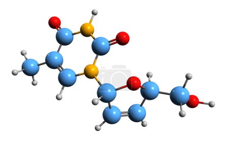 Téléchargez les photos : Image 3D de la formule squelettique de Stavudine - structure chimique moléculaire du médicament antirétroviral isolé sur fond blanc - en image libre de droit