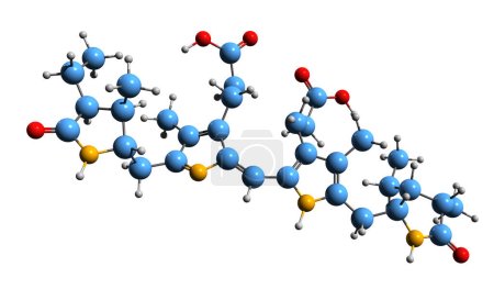 Foto de Imagen 3D de la fórmula esquelética de Stercobilin - estructura química molecular del pigmento biliar tetrapirrílico aislado sobre fondo blanco - Imagen libre de derechos