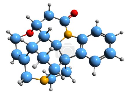 Téléchargez les photos : Image 3D de la formule squelettique de la strychnine - structure chimique moléculaire d'alcaloïde hautement toxique isolé sur fond blanc - en image libre de droit
