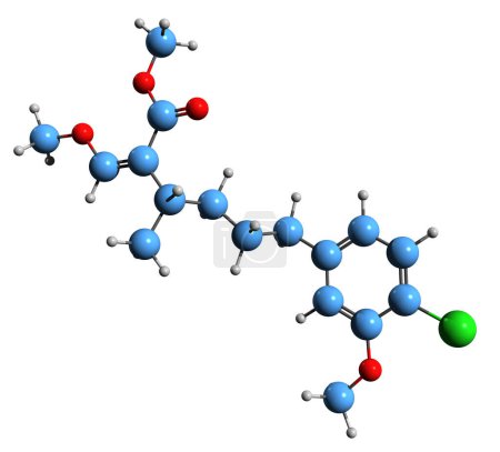Foto de Imagen 3D de la fórmula esquelética de Strobilurin - estructura química molecular del fungicida aislado sobre fondo blanco - Imagen libre de derechos