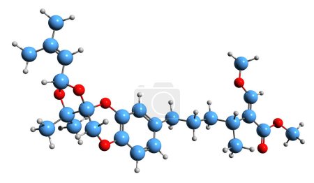 Foto de Imagen 3D de la fórmula esquelética de Strobilurin - estructura química molecular del fungicida aislado sobre fondo blanco - Imagen libre de derechos