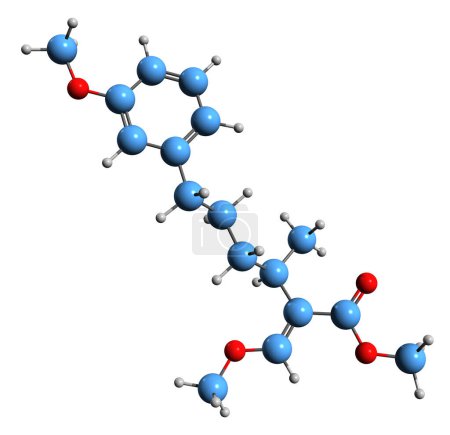 Téléchargez les photos : Image 3D de la formule squelettique de strobilurine - structure chimique moléculaire du fongicide isolé sur fond blanc - en image libre de droit