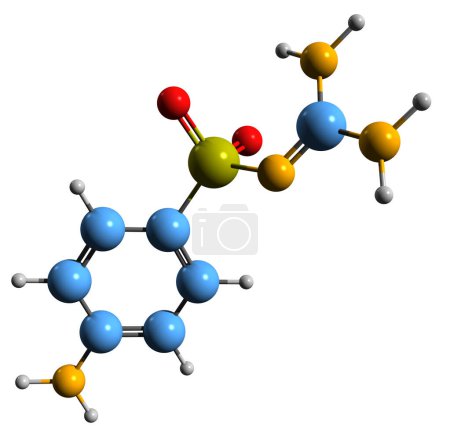 Foto de Imagen 3D de la fórmula esquelética de Sulfaguanidina - estructura química molecular de sulfonamida aislada sobre fondo blanco - Imagen libre de derechos