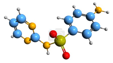 Foto de Imagen 3D de la fórmula esquelética de sulfadiazina: estructura química molecular de la sulfonamida aislada sobre fondo blanco - Imagen libre de derechos