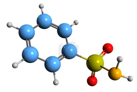 Téléchargez les photos : Image 3D de la formule squelettique du benzènesulfonamide - structure chimique moléculaire du sulfonamide isolé sur fond blanc - en image libre de droit