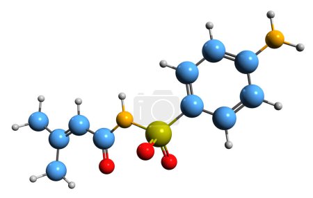 Téléchargez les photos : Image 3D de la formule squelettique du sulfadicramide - structure chimique moléculaire du sulfonamide isolé sur fond blanc - en image libre de droit