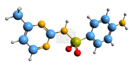 Foto de Imagen 3D de la fórmula esquelética de sulfamerazina: estructura química molecular de la sulfonamida aislada sobre fondo blanco - Imagen libre de derechos