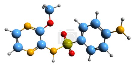 Photo for 3D image of Sulfalene skeletal formula - molecular chemical structure of sulfonamide isolated on white background - Royalty Free Image