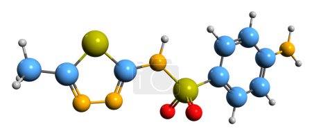 Foto de Imagen 3D de la fórmula esquelética de Sulfamethizole - estructura química molecular de sulfonamida aislada sobre fondo blanco - Imagen libre de derechos