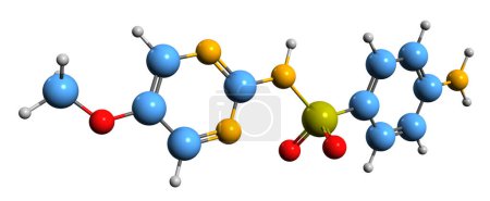 Photo for 3D image of Sulfametoxydiazine skeletal formula - molecular chemical structure of sulfonamide isolated on white background - Royalty Free Image