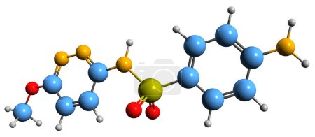 Photo for 3D image of Sulfamethoxypyridazine skeletal formula - molecular chemical structure of sulfonamide isolated on white background - Royalty Free Image