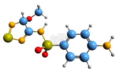 Foto de Imagen 3D de la fórmula esquelética Sulfametrole - estructura química molecular de la sulfonamida aislada sobre fondo blanco - Imagen libre de derechos