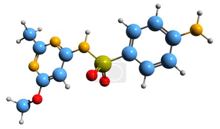 Foto de Imagen 3D de la fórmula esquelética de Sulfametomidina - estructura química molecular de sulfonamida aislada sobre fondo blanco - Imagen libre de derechos