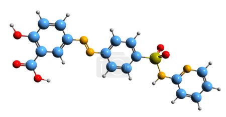 Foto de Imagen 3D de la fórmula esquelética de sulfasalazina: estructura química molecular de la sulfonamida aislada sobre fondo blanco - Imagen libre de derechos