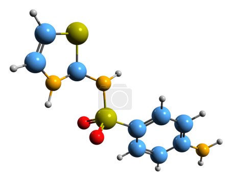 Foto de Imagen 3D de la fórmula esquelética de Sulfathiazole - estructura química molecular de la sulfonamida aislada sobre fondo blanco - Imagen libre de derechos