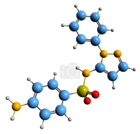 Photo for 3D image of Sulfaphenazole skeletal formula - molecular chemical structure of sulfonamide isolated on white background - Royalty Free Image