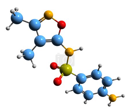 Foto de Imagen 3D de la fórmula esquelética de Sulfafurazol: estructura química molecular de la sulfonamida aislada sobre fondo blanco - Imagen libre de derechos