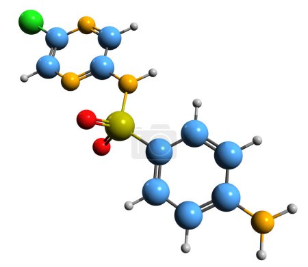 Photo for 3D image of Sulfachloropyrazine skeletal formula - molecular chemical structure of sulfonamide isolated on white background - Royalty Free Image