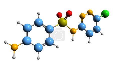 Photo for 3D image of Sulfachlorpyridazine skeletal formula - molecular chemical structure of sulfonamide isolated on white background - Royalty Free Image