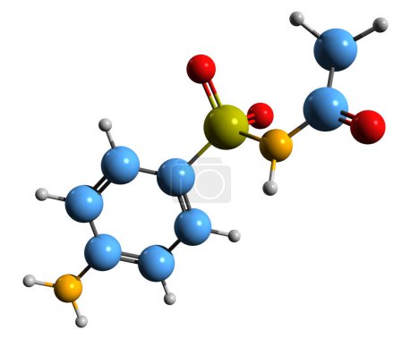 Foto de Imagen 3D de la fórmula esquelética de Sulfacetamida - estructura química molecular de la sulfonamida aislada sobre fondo blanco - Imagen libre de derechos