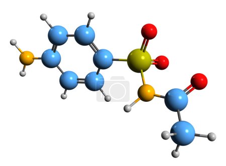 Foto de Imagen 3D de la fórmula esquelética de Sulfacetamida - estructura química molecular de la sulfonamida aislada sobre fondo blanco - Imagen libre de derechos