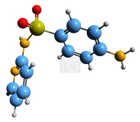 Foto de Imagen 3D de la fórmula esquelética de sulfapiridina - estructura química molecular de sulfonamida aislada sobre fondo blanco - Imagen libre de derechos