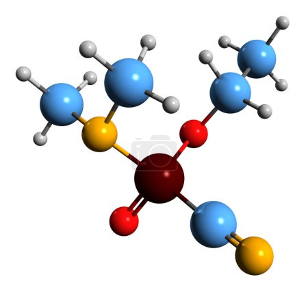 Foto de Imagen 3D de la fórmula esquelética de Tabun - estructura química molecular del agente nervioso aislado sobre fondo blanco - Imagen libre de derechos