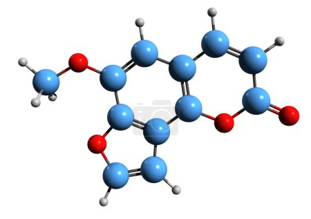 Foto de Imagen 3D de la fórmula esquelética de Sphondin - estructura química molecular de cumarina aislada sobre fondo blanco - Imagen libre de derechos