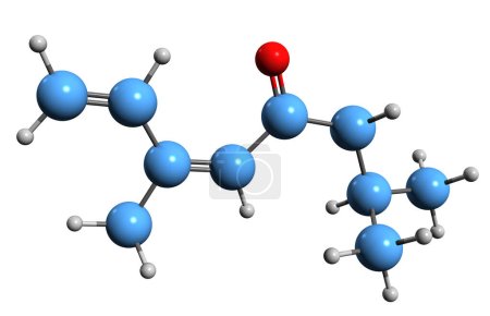Foto de Imagen 3D de la fórmula esquelética del tagetón - estructura química molecular del fitoquímico aislado sobre fondo blanco - Imagen libre de derechos