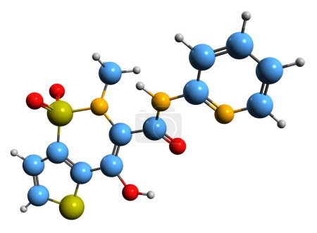 Téléchargez les photos : Image 3D de la formule squelettique du ténoxicam - structure chimique moléculaire d'un anti-inflammatoire non stéroïdien isolé sur fond blanc - en image libre de droit