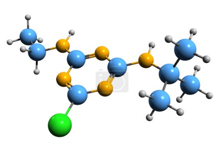 Foto de Imagen 3D de la fórmula esquelética de terbutilazina - estructura química molecular del herbicida selectivo aislado sobre fondo blanco - Imagen libre de derechos