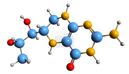Foto de Imagen 3D de la fórmula esquelética de Tetrahidrobiopterina - estructura química molecular de la sapropterina aislada sobre fondo blanco - Imagen libre de derechos