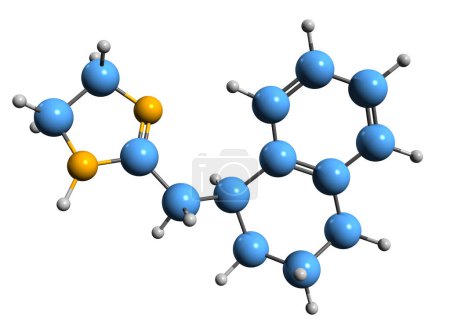Téléchargez les photos : Image 3D de la formule squelettique de Tetryzoline - structure chimique moléculaire du vasoconstricteur oculaire tétrahydrozoline isolé sur fond blanc - en image libre de droit