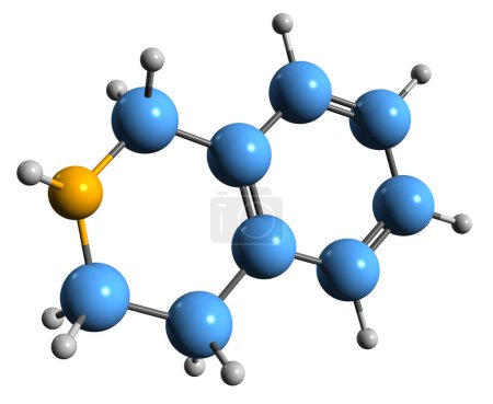 Téléchargez les photos : Image 3D de la formule squelettique de la tétrahydroisoquinoléine - structure chimique moléculaire de l'alcaloïde isolé sur fond blanc - en image libre de droit