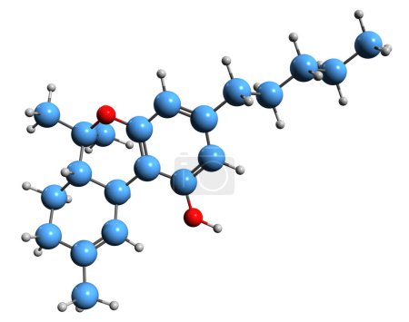 Foto de Imagen 3D de la fórmula esquelética de tetrahidrocannabinol - estructura química molecular de cannabinoides aislados sobre fondo blanco - Imagen libre de derechos