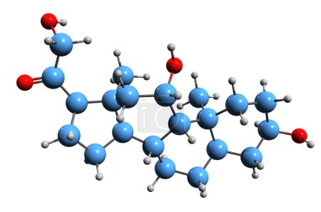 Téléchargez les photos : Image 3D de la formule squelettique tétrahydrocorticostérone - structure chimique moléculaire de l'hormone glucocorticoïde endogène isolée sur fond blanc - en image libre de droit