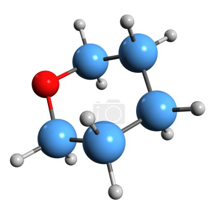 Foto de Imagen 3D de la fórmula esquelética de Tetrahidropirano: estructura química molecular de Oxane aislada sobre fondo blanco - Imagen libre de derechos