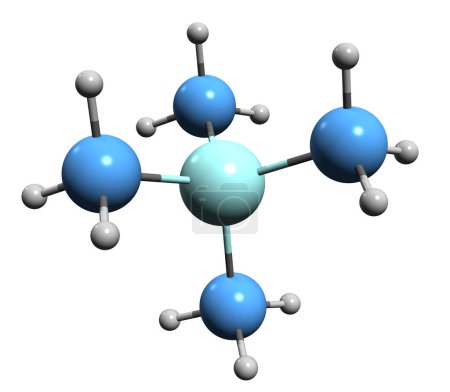 Foto de Imagen 3D de la fórmula esquelética de tetrametilsilano - estructura química molecular del compuesto de organosilicio aislado sobre fondo blanco - Imagen libre de derechos
