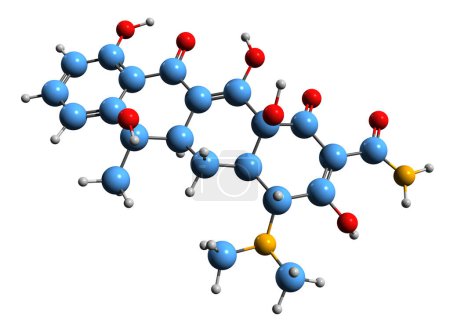 Foto de Imagen 3D de la fórmula esquelética de tetraciclina - estructura química molecular del antibiótico de tetraciclina aislado sobre fondo blanco - Imagen libre de derechos