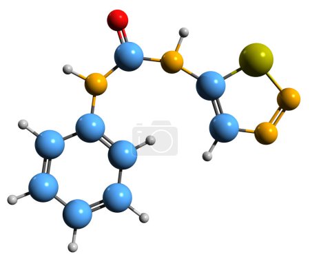 Téléchargez les photos : Image 3D de la formule squelettique de Thidiazuron - structure chimique moléculaire du régulateur de croissance des plantes isolée sur fond blanc - en image libre de droit