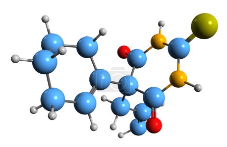 Téléchargez les photos : Image 3D de la formule squelettique du thialbarbital - structure chimique moléculaire du dérivé barbiturique isolé sur fond blanc - en image libre de droit