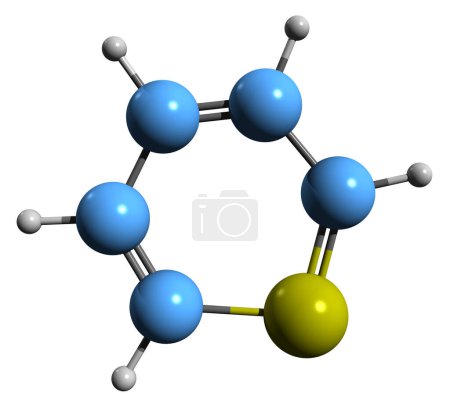 Téléchargez les photos : Image 3D de la formule squelettique de Thiopyrylium - structure chimique moléculaire de l'hétérocycle de soufre isolé sur fond blanc - en image libre de droit